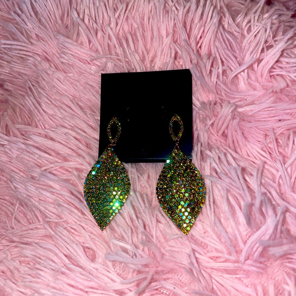 Shiny dangle earrings, they’re really pretty and iridescent like.